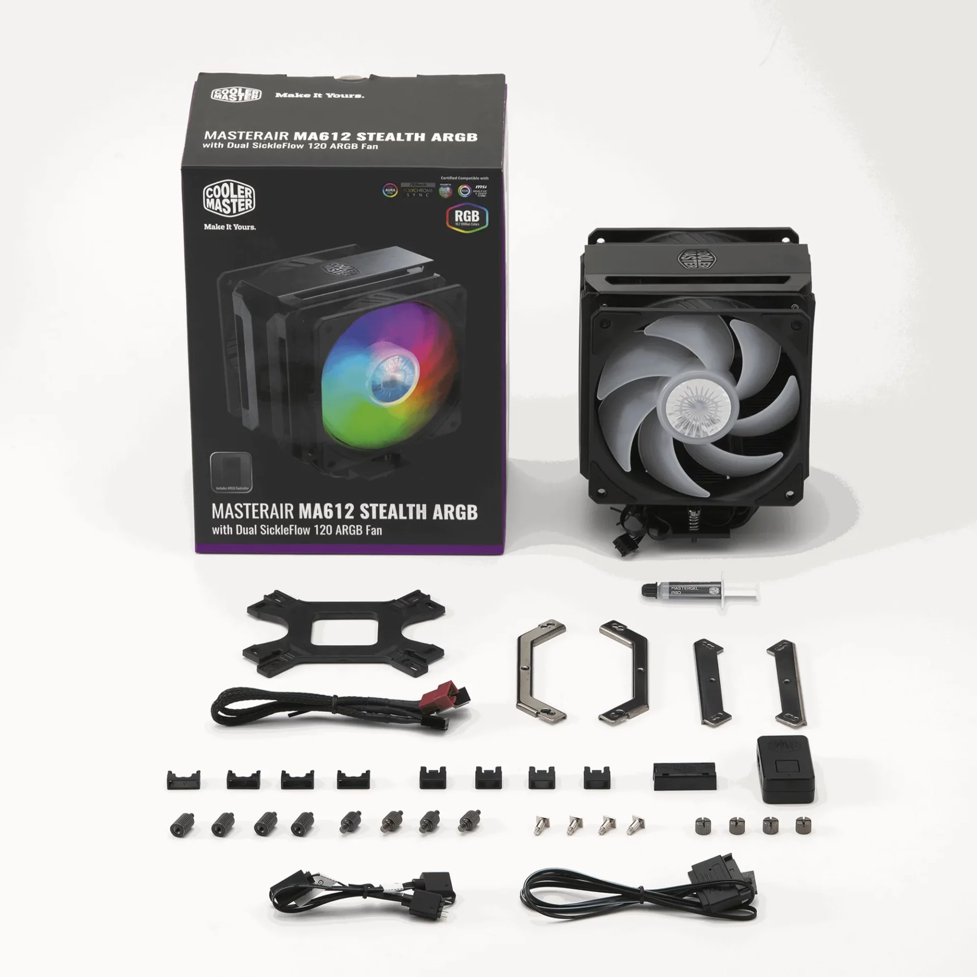 Masterair Ma612 Stealth; Stealth Black; Dual ArGB 120mm Fans; ArGB Controller Included; Compatible with LGA 1700